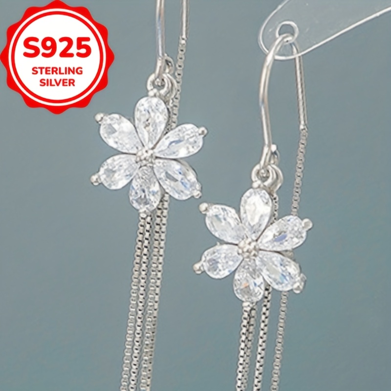 Women's S925 Silver Small Flower Tassel Earrings